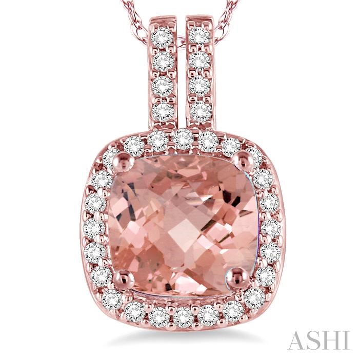 Cushion Shape Gemstone & Halo Diamond Pendant-3