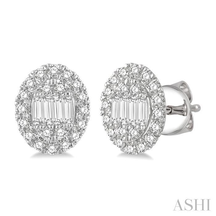 OVAL SHAPE HALO FUSION DIAMOND FASHION EARRINGS