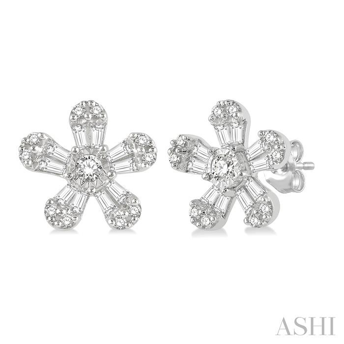 FLOWER BAGUETTE DIAMOND FASHION EARRINGS