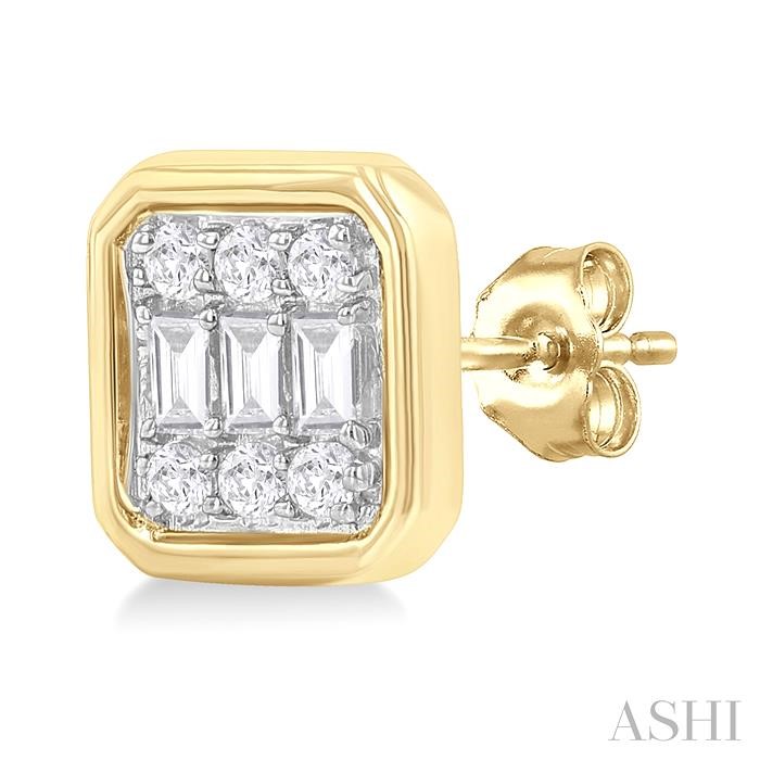 Emerald Shape Bezel Set Petite Fusion Diamond Fashion Earrings-3