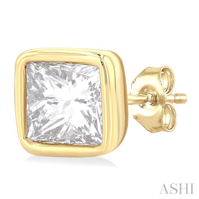 Princess Shape Bezel Set Petite Diamond Fashion Stud Earrings-3