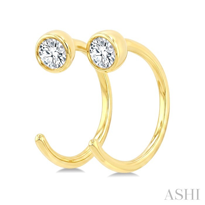 Round Bezel Set Petite Diamond Huggie Earrings
