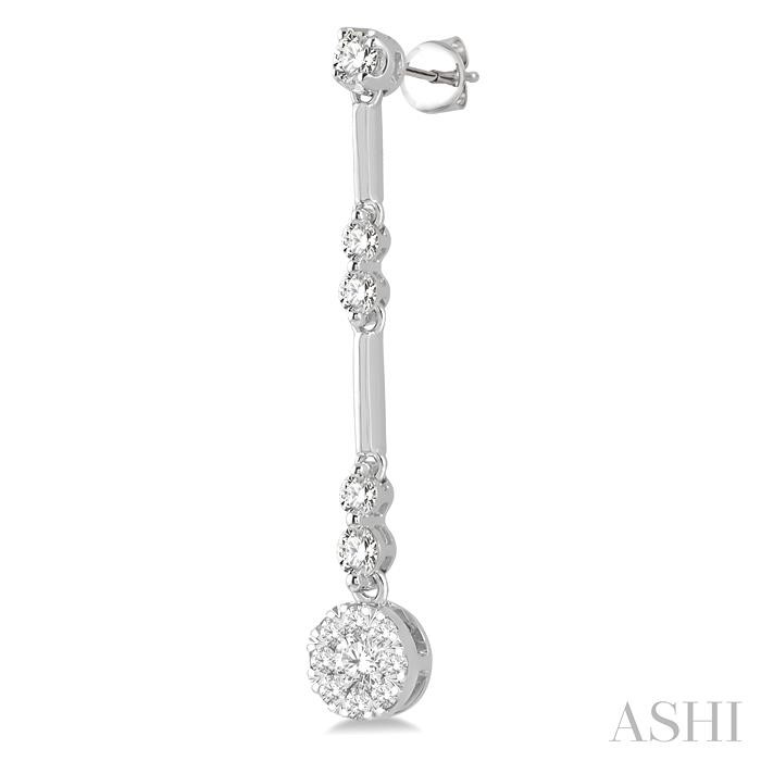Round Shape Lovebright Diamond Long Earrings-3