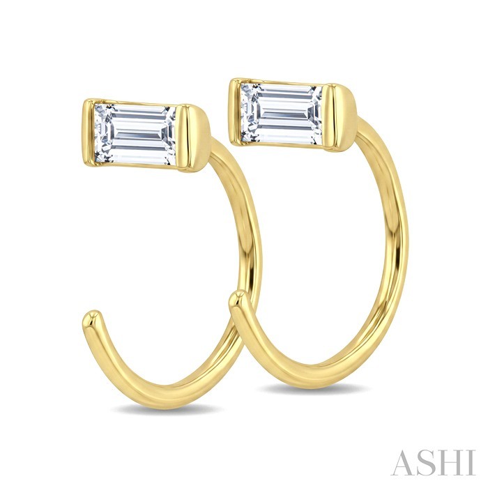 Emerald Shape Petite Diamond Huggie Earrings