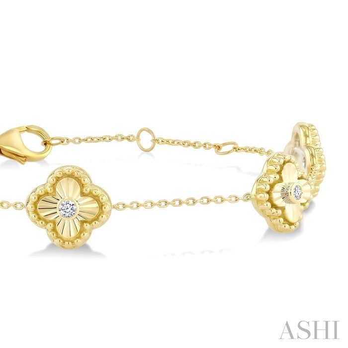 Clover Bead Bijoux Fluted Diamond Station Fashion Chain Bracelet