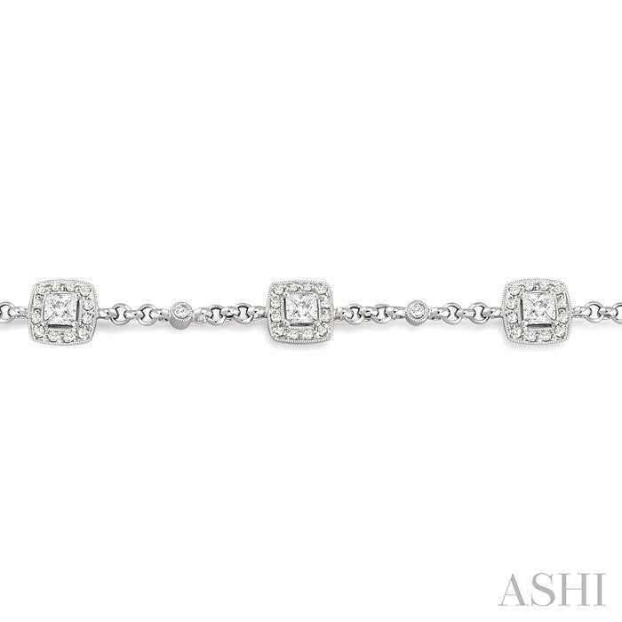 Princess Shape Halo Diamond Chain Station Bracelet-3