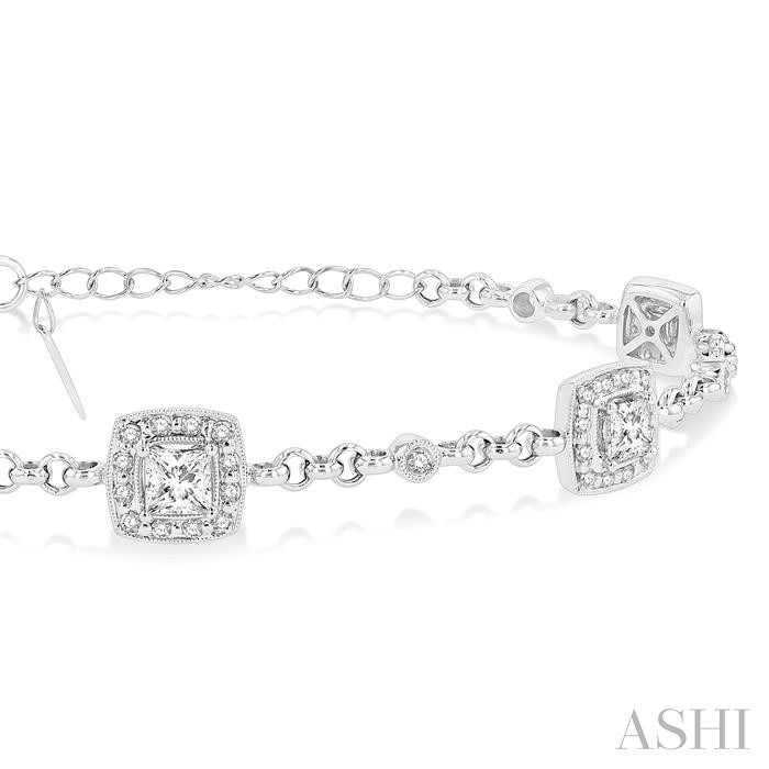 Princess Shape Halo Diamond Chain Station Bracelet-2
