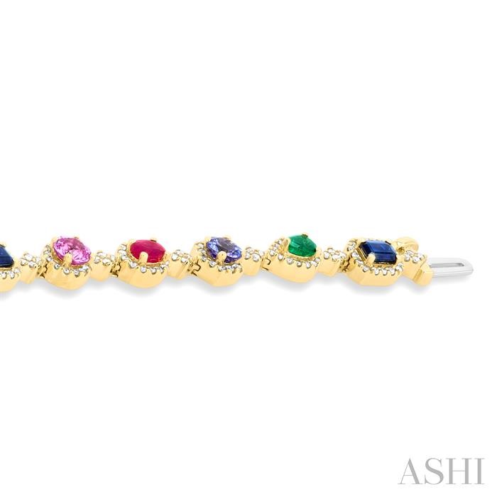Mixed Shape Halo Gemstone & Diamond Bracelet-3