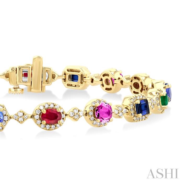 Mixed Shape Halo Gemstone & Diamond Bracelet-2