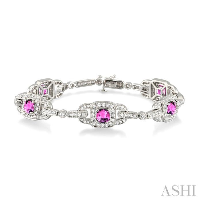 Cushion Shape Gemstone & Halo Diamond Bracelet