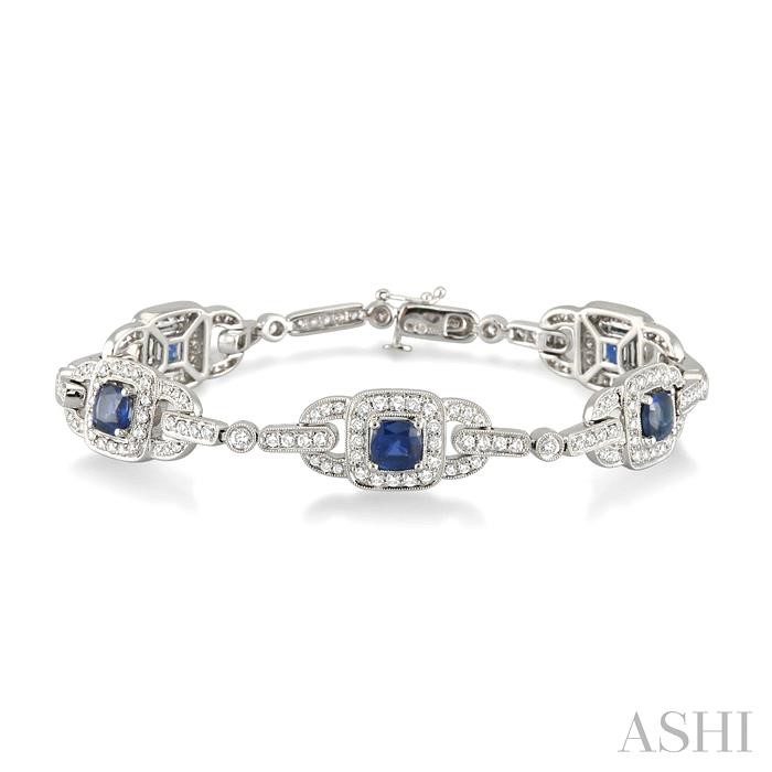 Cushion Shape Gemstone & Halo Diamond Bracelet