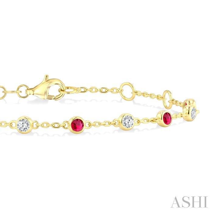 Bezel Gemstone & Diamond Station Chain Bracelet