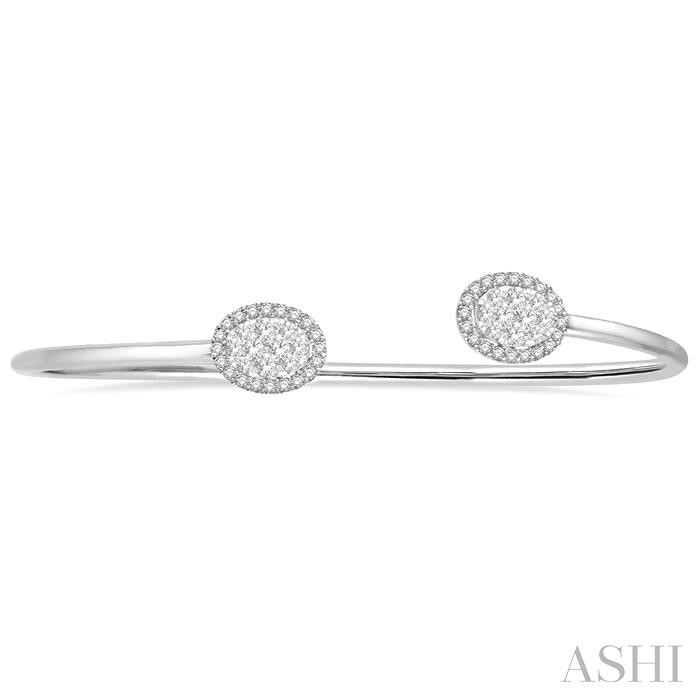 Stackable Oval Shape Halo Lovebright Essential Diamond Open Cuff Bangle-2