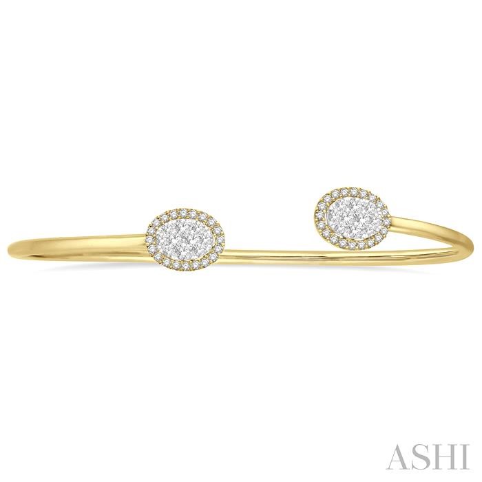 Stackable Oval Shape Halo Lovebright Essential Diamond Open Cuff Bangle-2