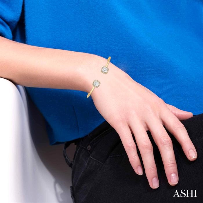 Stackable Cushion Shape Halo Lovebright Essential Diamond Open Cuff Bangle-4