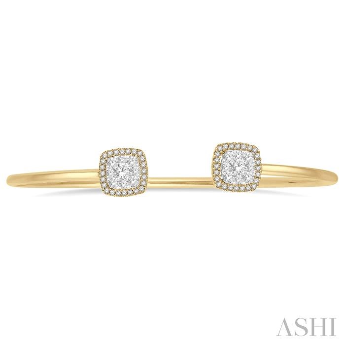 Stackable Cushion Shape Halo Lovebright Essential Diamond Open Cuff Bangle-2