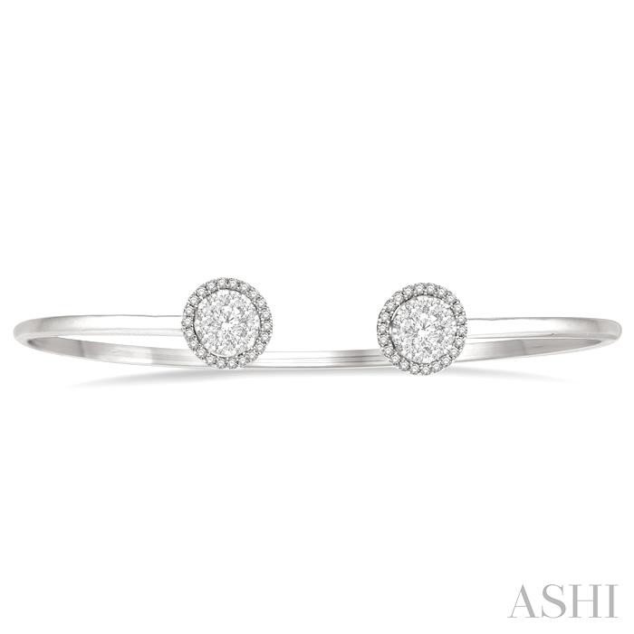 Stackable Round Shape Halo Lovebright Essential Diamond Open Cuff Bangle-2