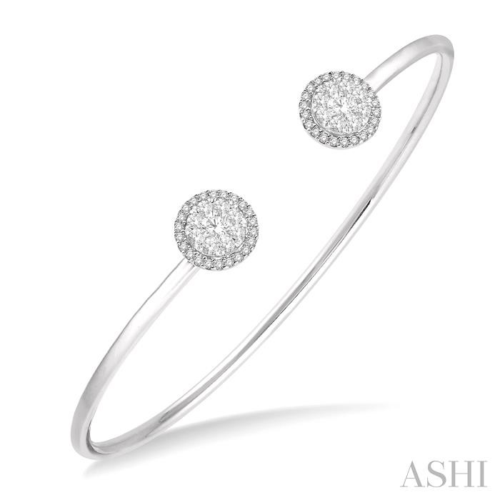 STACKABLE ROUND SHAPE HALO LOVEBRIGHT ESSENTIAL DIAMOND OPEN CUFF BANGLE