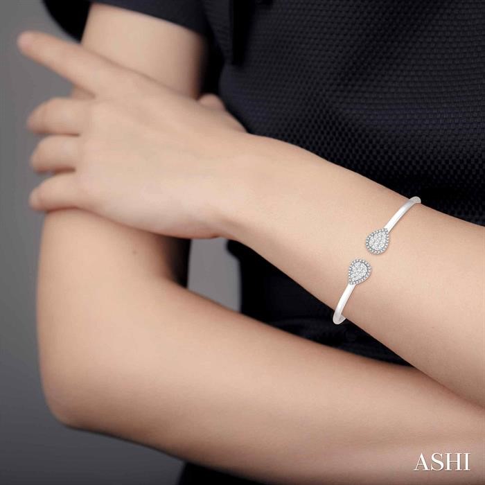 Stackable Pear Shape Halo Lovebright Essential Diamond Open Cuff Bangle-4