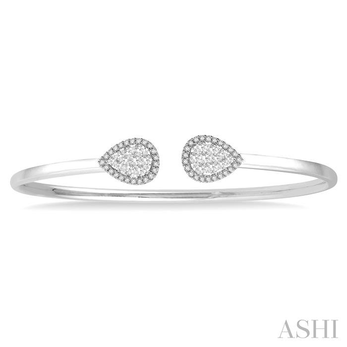 Stackable Pear Shape Halo Lovebright Essential Diamond Open Cuff Bangle-2