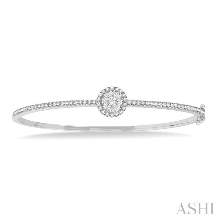 Stackable Round Shape Halo Lovebright Essential Diamond Bangle-2
