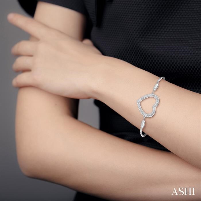 Silver Heart Shape Diamond Lariat Bracelet-4