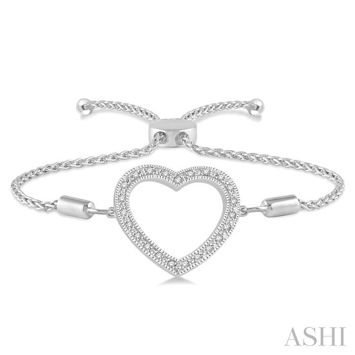 Silver Heart Shape Diamond Lariat Bracelet