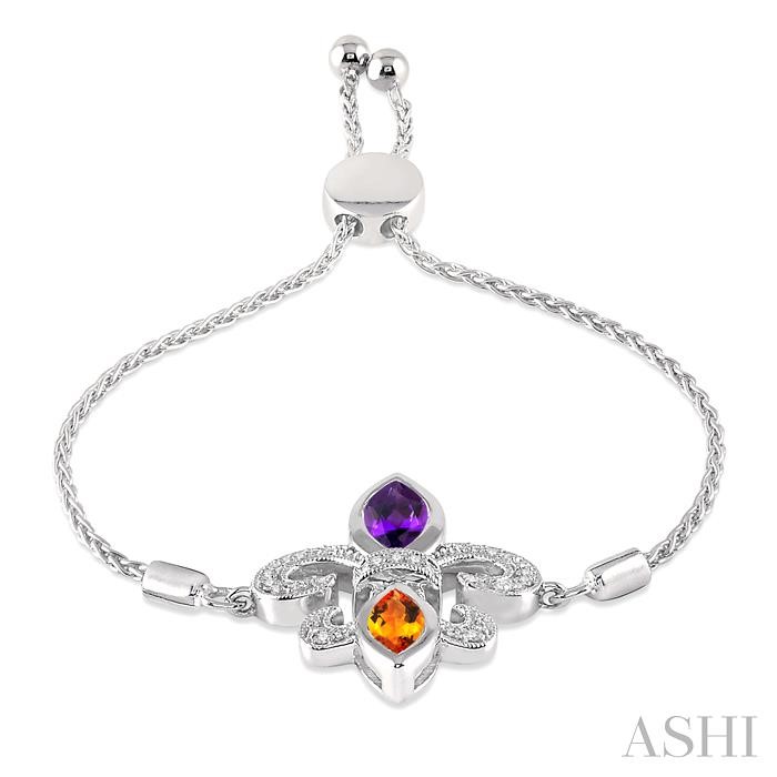 Silver Fleur De Lis Gemstone & Diamond Lariat Bracelet-3