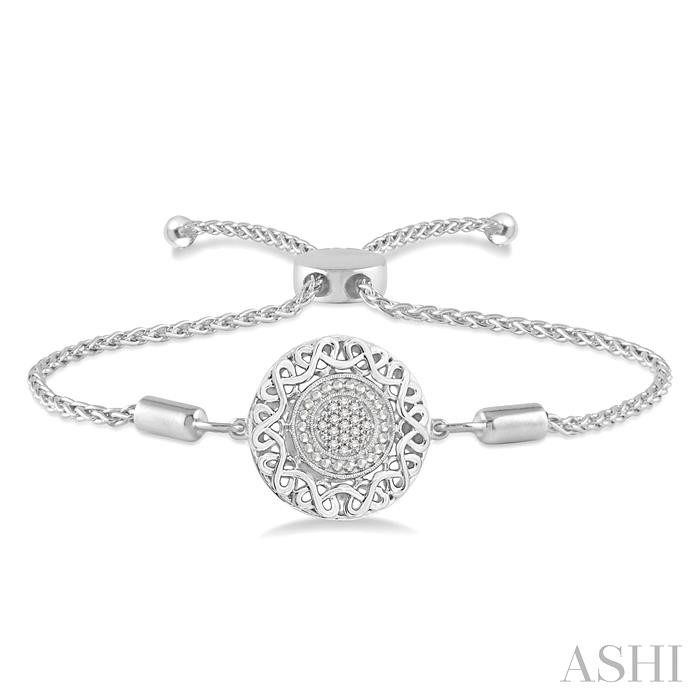 Silver Puffed Circle Diamond Lariat Bracelet