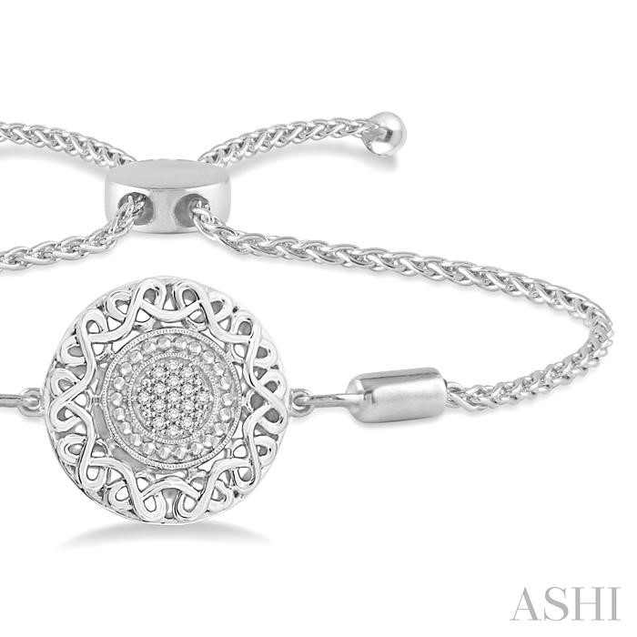 Silver Puffed Circle Diamond Lariat Bracelet-2