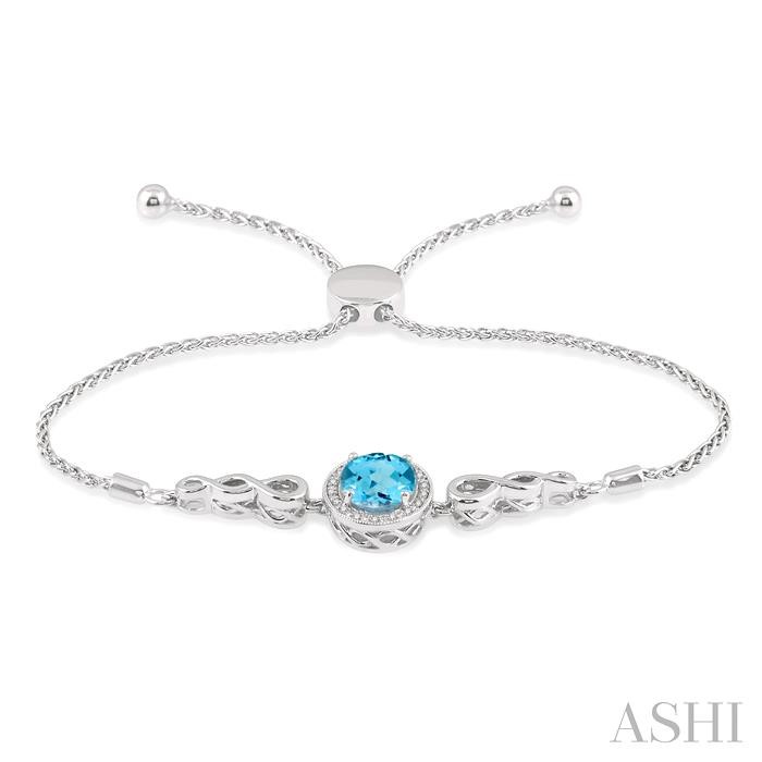 Silver Oval Shape Gemstone & Halo Diamond Lariat Bracelet-3