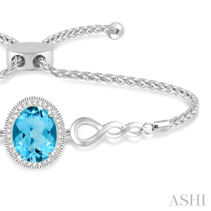 Silver Oval Shape Gemstone & Halo Diamond Lariat Bracelet-2