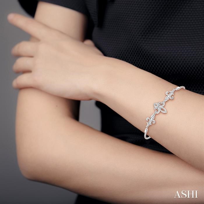 Silver Fleur De Lis Diamond Lariat Bracelet-4