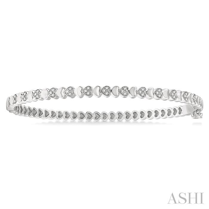 Silver Puffed Heart Shape Diamond Bangle-2