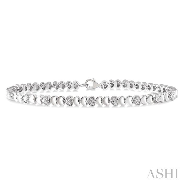 Silver Puffed Heart Shape Diamond Bracelet