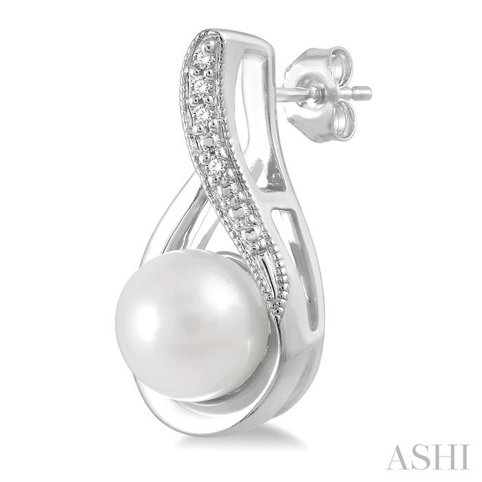 Silver Pearl Diamond Earrings-3