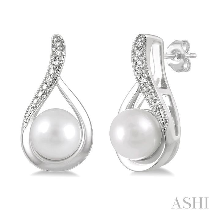 SILVER PEARL & DIAMOND EARRINGS