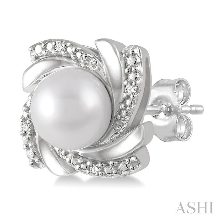 Silver Pearl Swirl Diamond Earrings-3