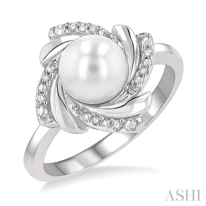 Silver Pearl Swirl Diamond Ring