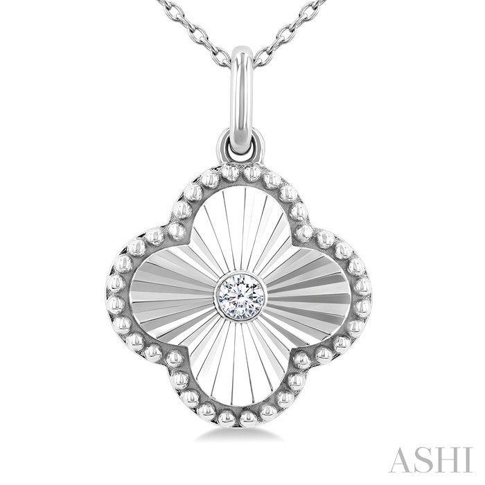 Silver Clover Fluted Medallion Petite Diamond Fashion Pendant