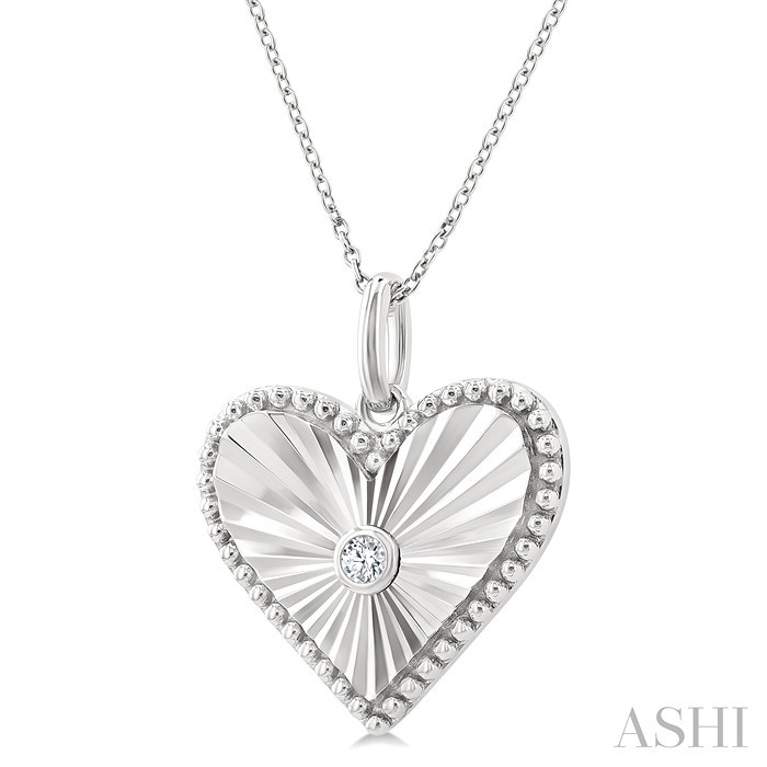 Silver Heart Shape Fluted Medallion Diamond Pendant