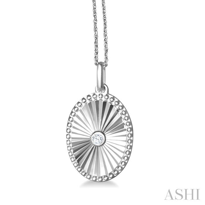 SILVER OVAL SHAPE FLUTED MEDALLION DIAMOND PENDANT