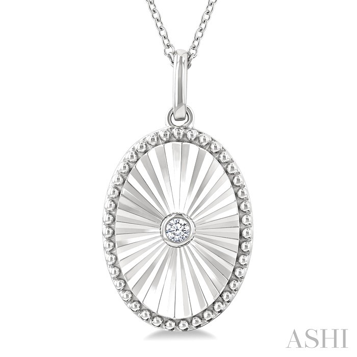 Silver Oval Shape Fluted Medallion Diamond Pendant
