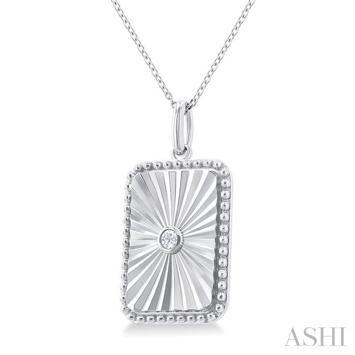 Silver Rectangular Shape Fluted Medallion Diamond Pendant