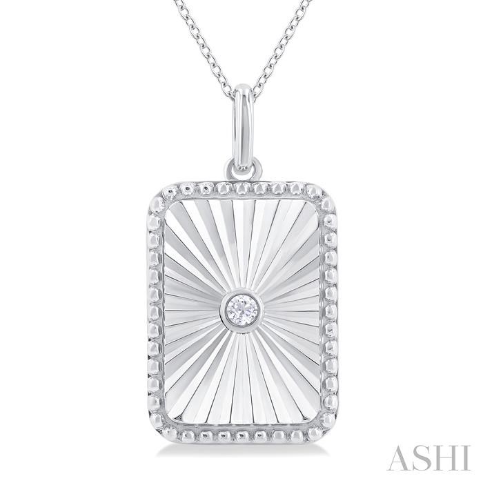 Silver Rectangular Shape Fluted Medallion Diamond Pendant