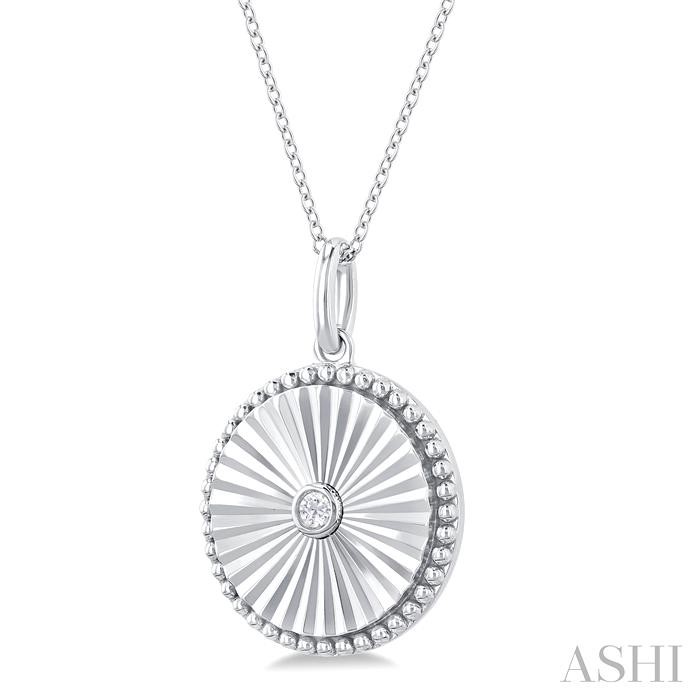 Silver Circle Shape Fluted Medallion Diamond Pendant