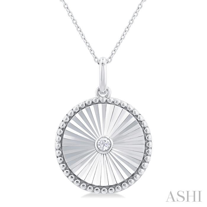 SILVER CIRCLE FLUTED MEDALLION DIAMOND PENDANT