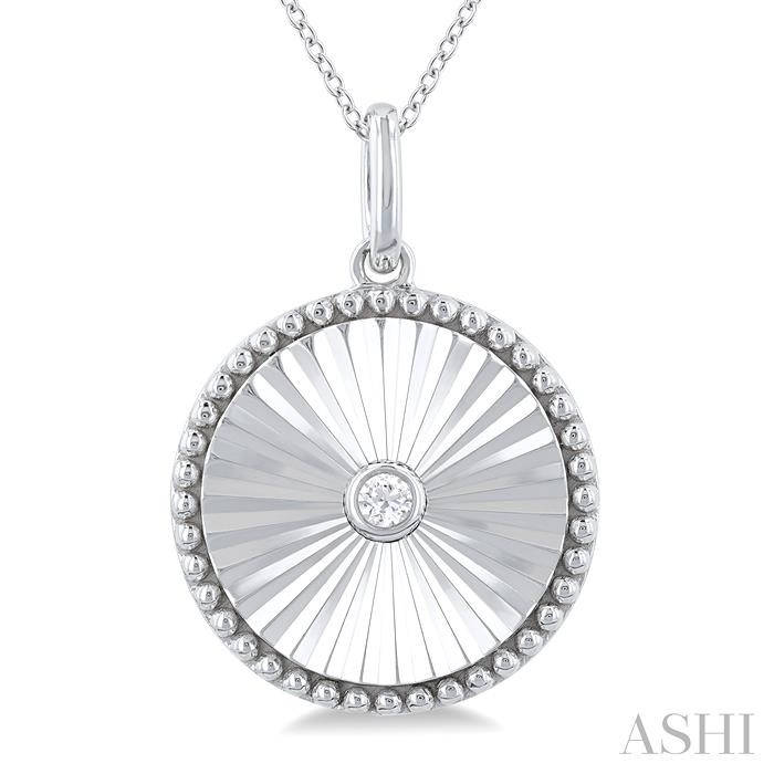 Silver Circle Shape Fluted Medallion Diamond Pendant