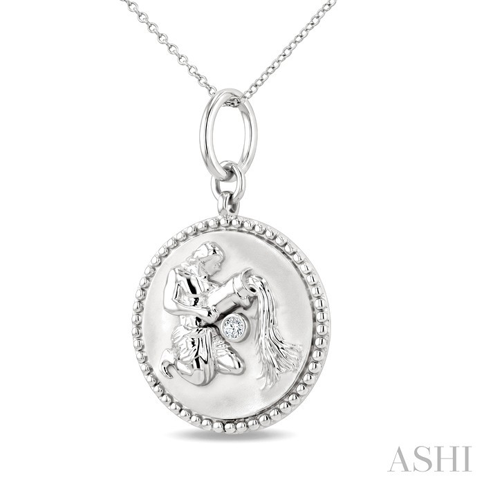 Silver Aquarius Zodiac Medallion Pendant