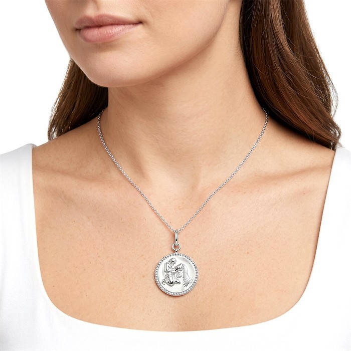 Silver Aquarius Zodiac Medallion Pendant